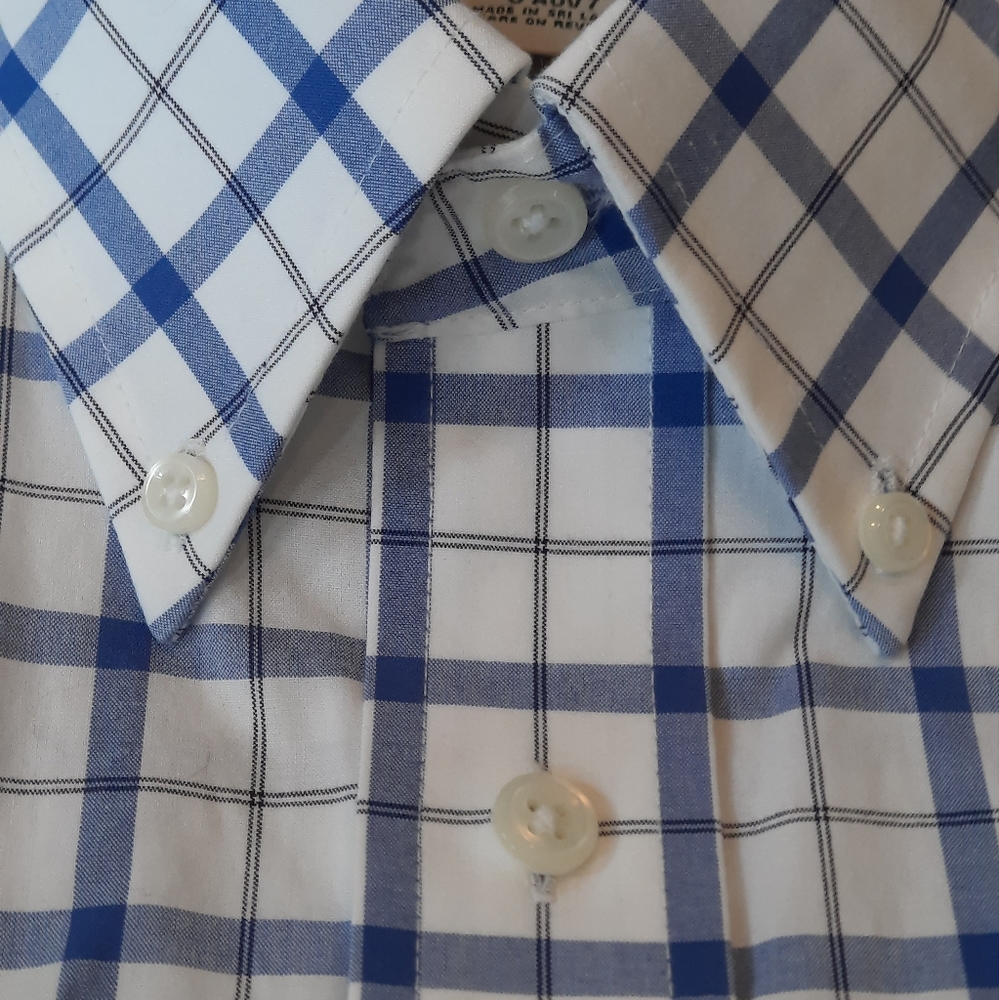 L.L. Bean Men's Blue/White Checked Long Sleeve Button Down Cotton Shirt Sz L-Reg - Picture 3 of 7